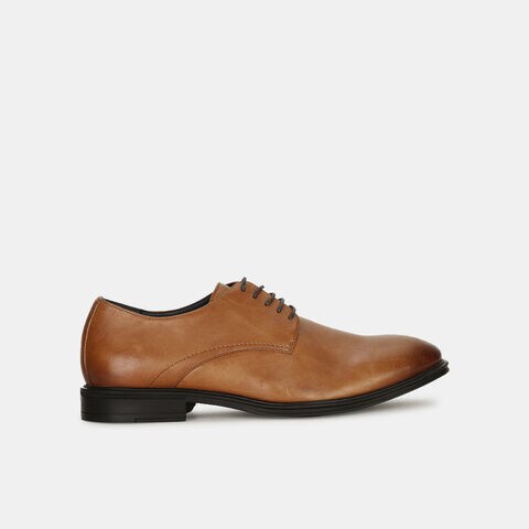 Bata tan leather formal derby-style shoes with lace-up closure for men